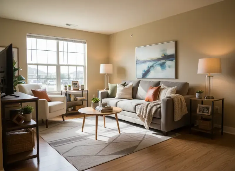 Warm, welcoming transitional housing apartment interior