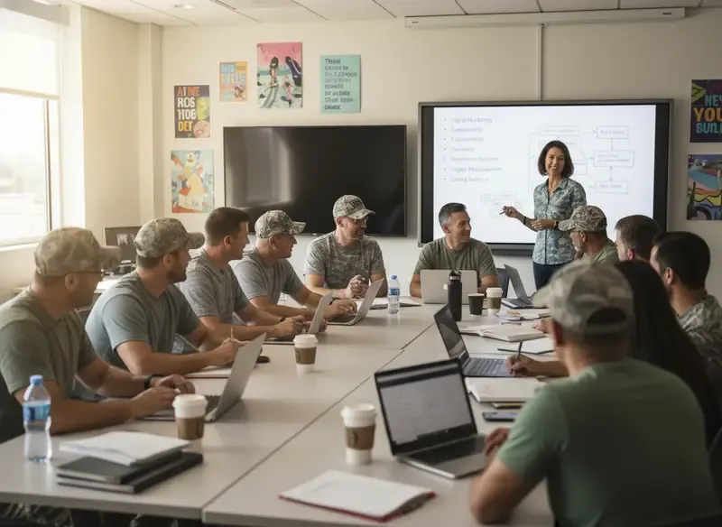 Group of adults including veterans in a job skills training workshop