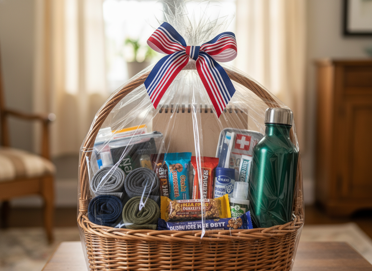 Curated basket of useful items for veterans